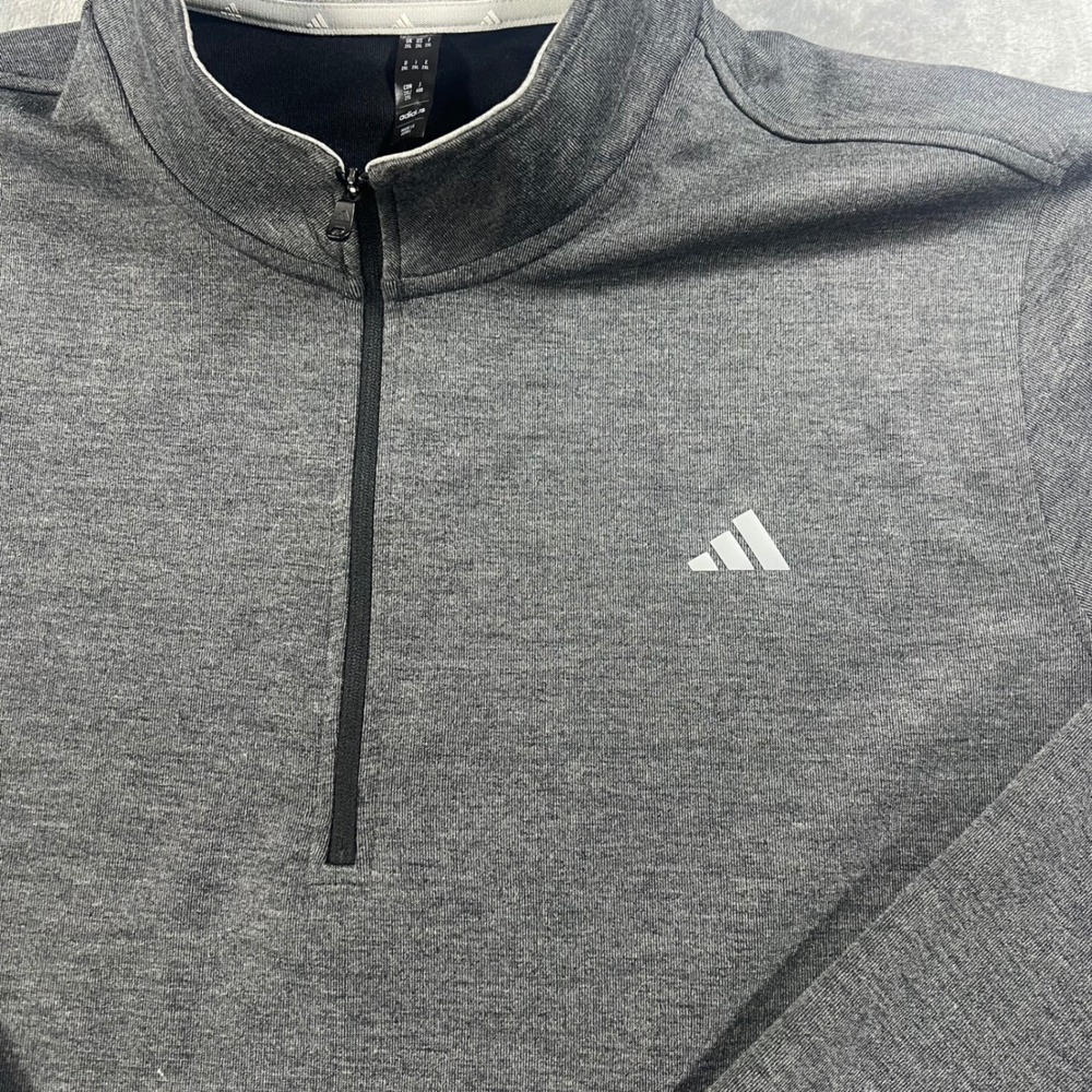 Adidas Mens 2XL Quarter Zip Pullover Heathered Grey Mock Neck Athletic Sweater - Picture 3 of 12